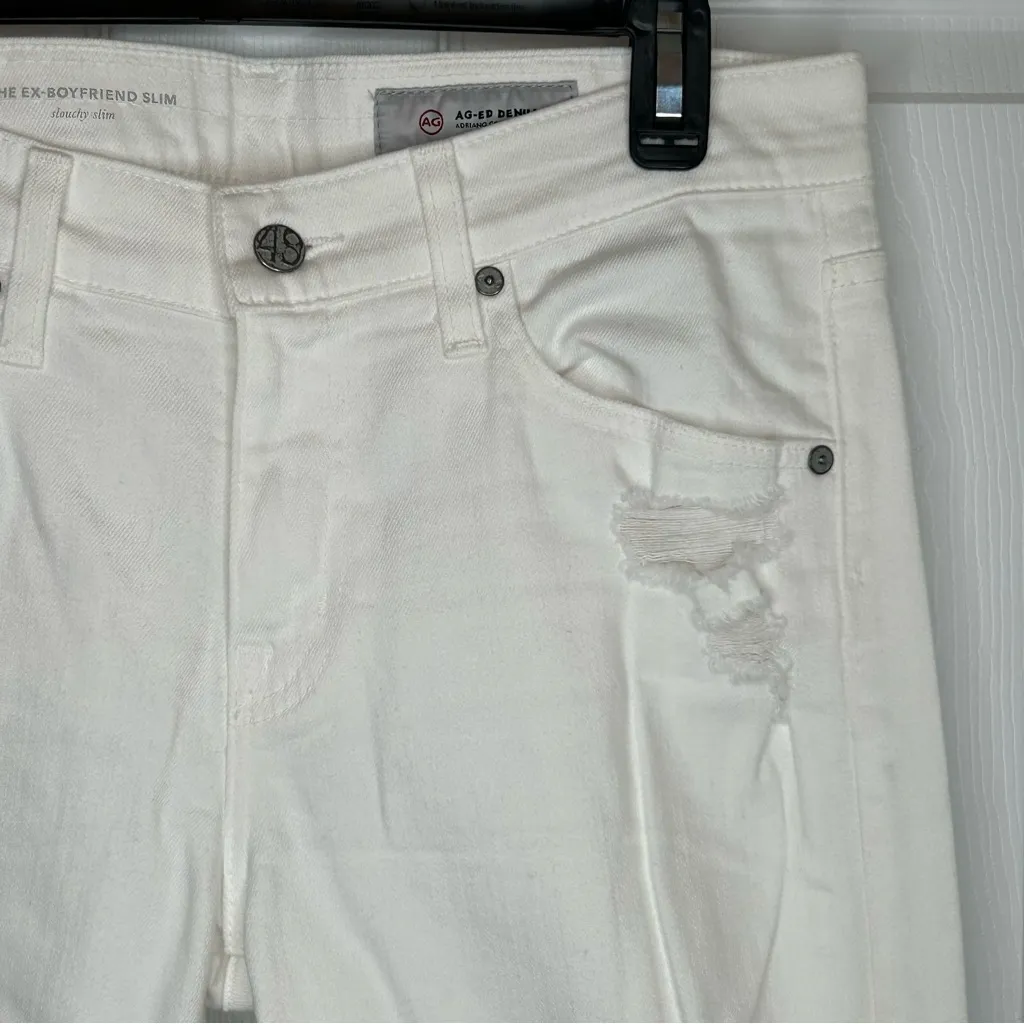AG Adriano Goldschmeid Ex-Boyfriend Slouchy Slim White Distressed Jeans Size 27R - Image 6