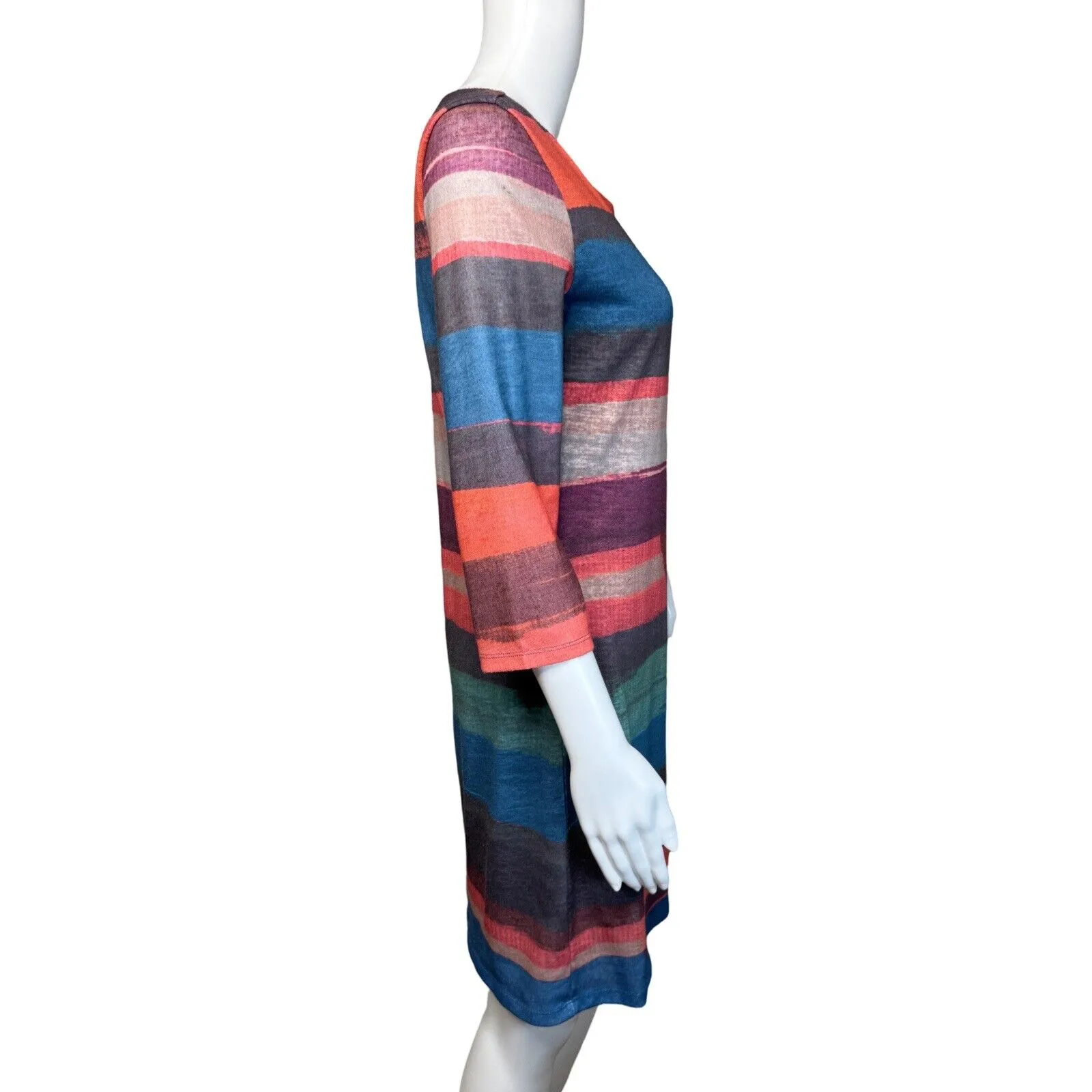 Desigual Dress‎ Womens Medium Blue Pink Watercolor Stripe Fit Flare Colorful - Image 2