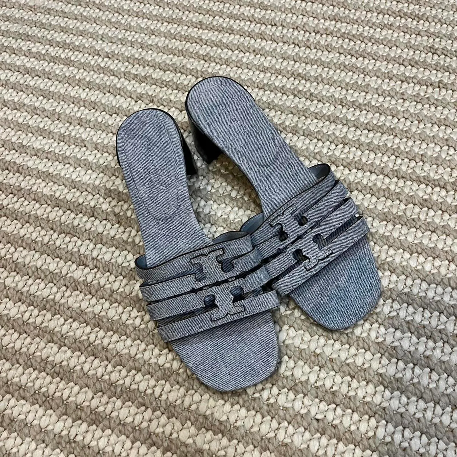 Tory Burch Women's Ines Heel Mule Sandal 55MM Denim Suede Blue Cloud - Image 3