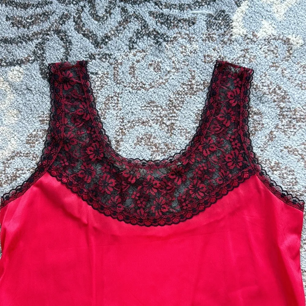 Vintage Ashley Taylor Nylon Lace Cami Red Black Large - Image 3