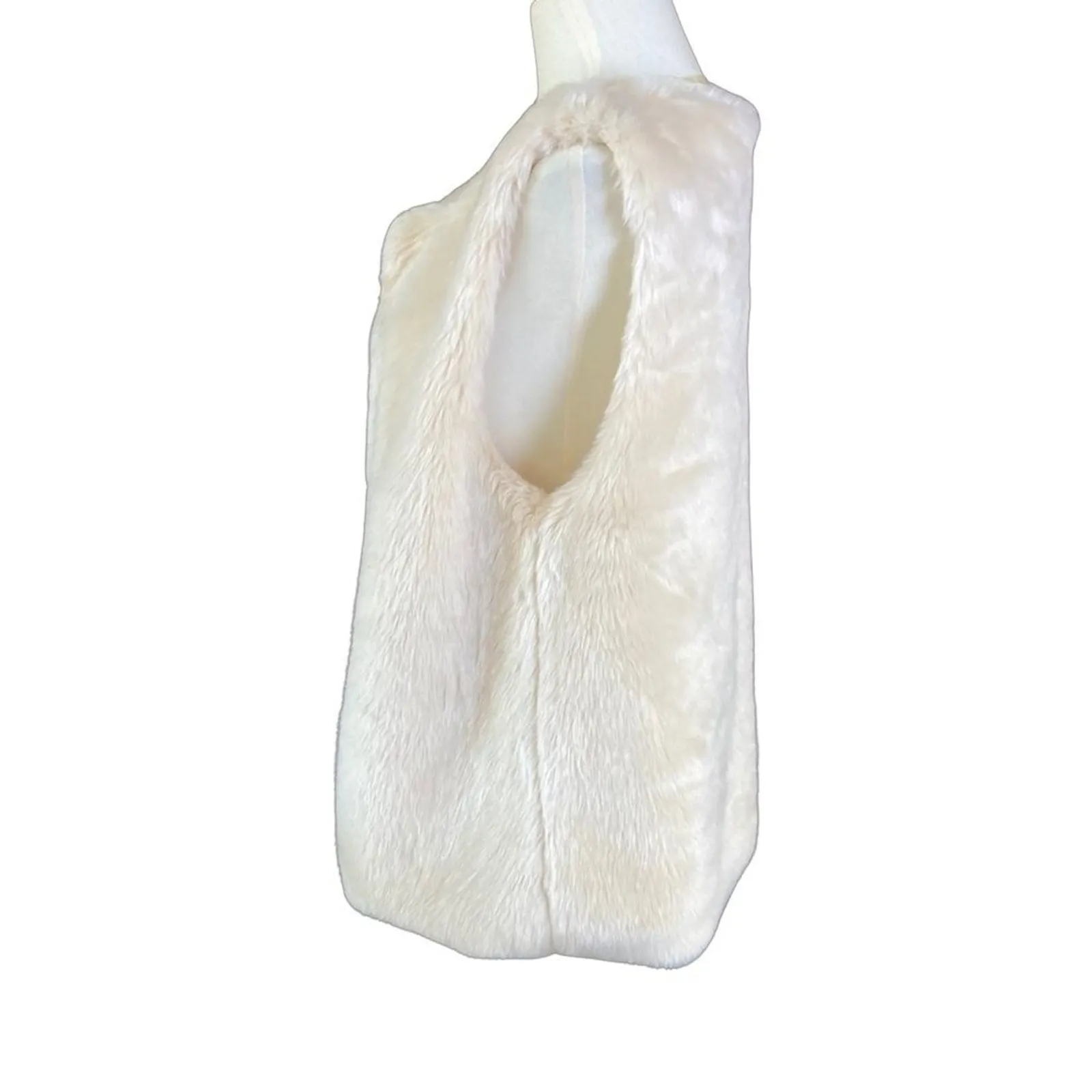 Signature Studio Women's Vest Sz S Cream Faux Fur Open Front - Image 3