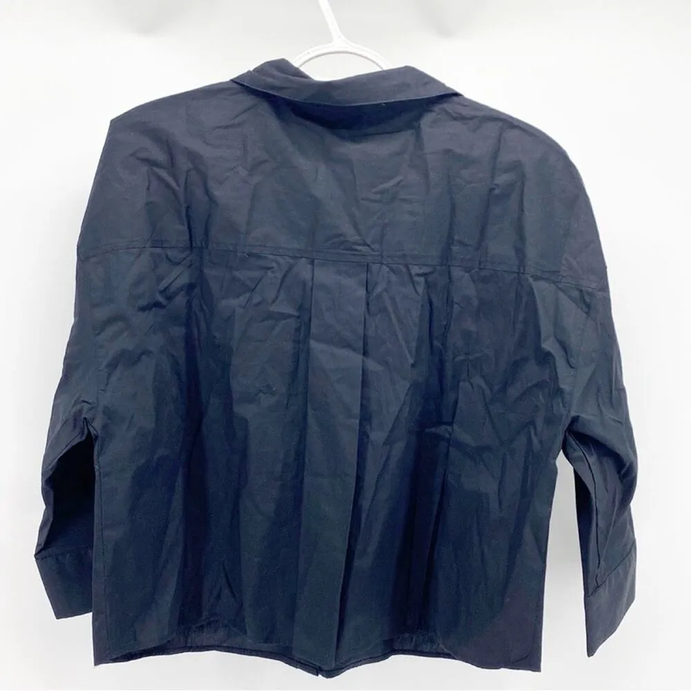 DKNY boxy oversized button Down cropped black minimalist career ware office chic - Image 6