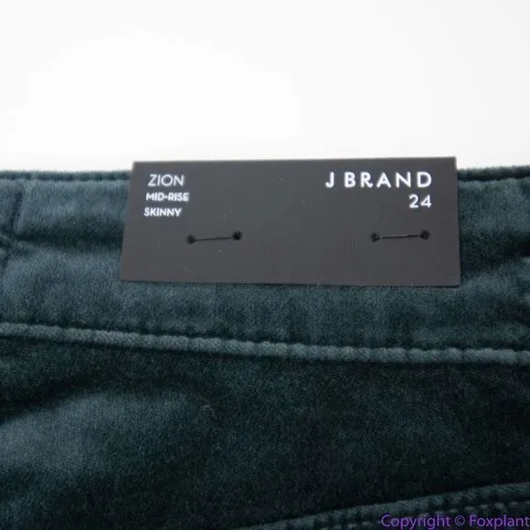 NEW J Brand Zion mid rise dark green velvet‎ skinny pants in moorland, 24 - Image 16