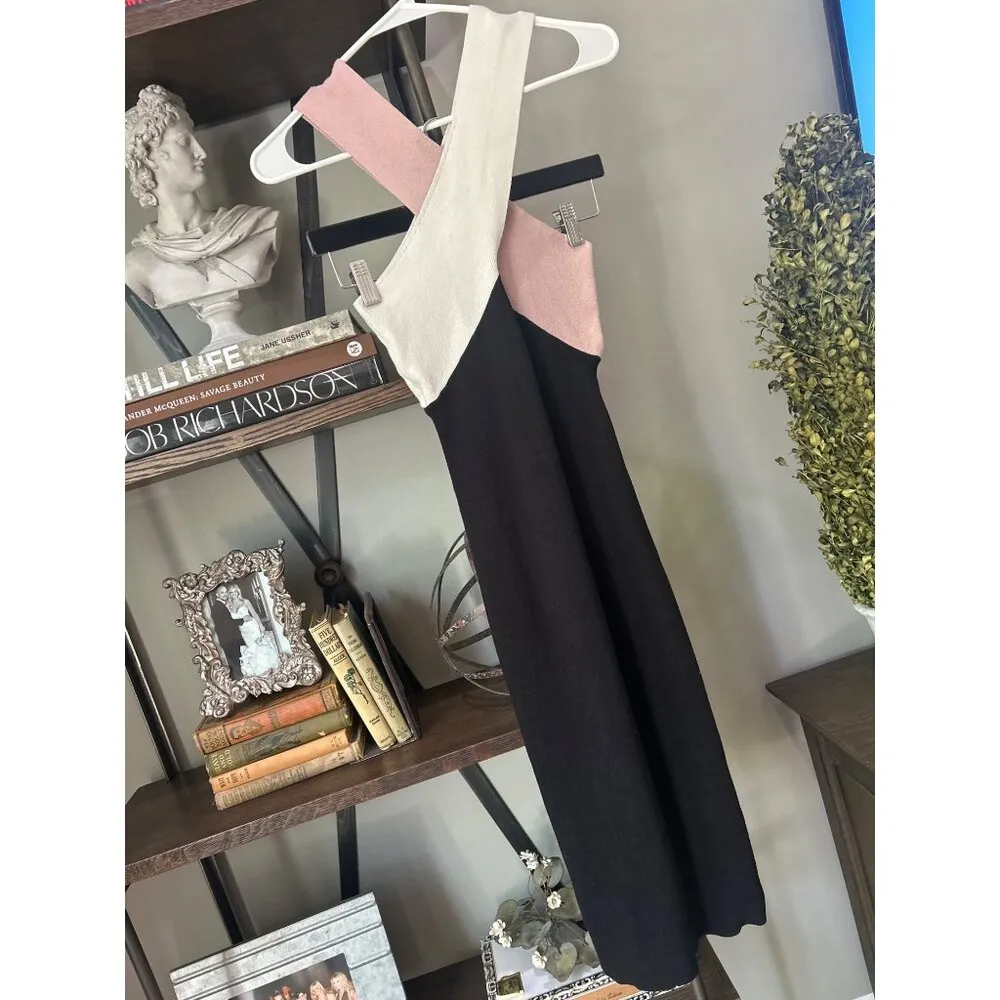 LE SUPERBE Drinks On You Knit Bodycon Midi Dress Neutral Trifecta Womens Size Sm Black - Image 6