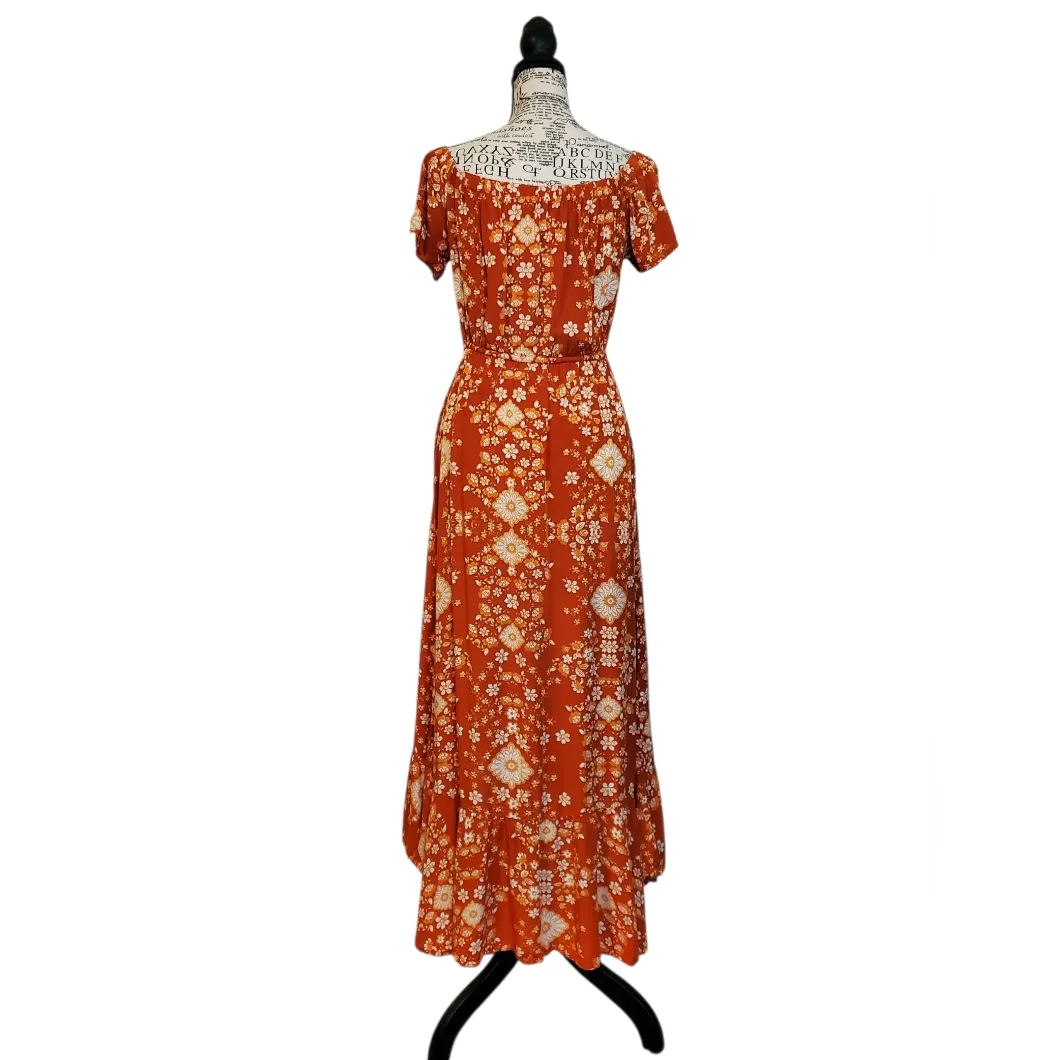 Anthropologie Abel the Label Rustica Floral Orange Hi Low Midi Dress Women´s M - Image 3