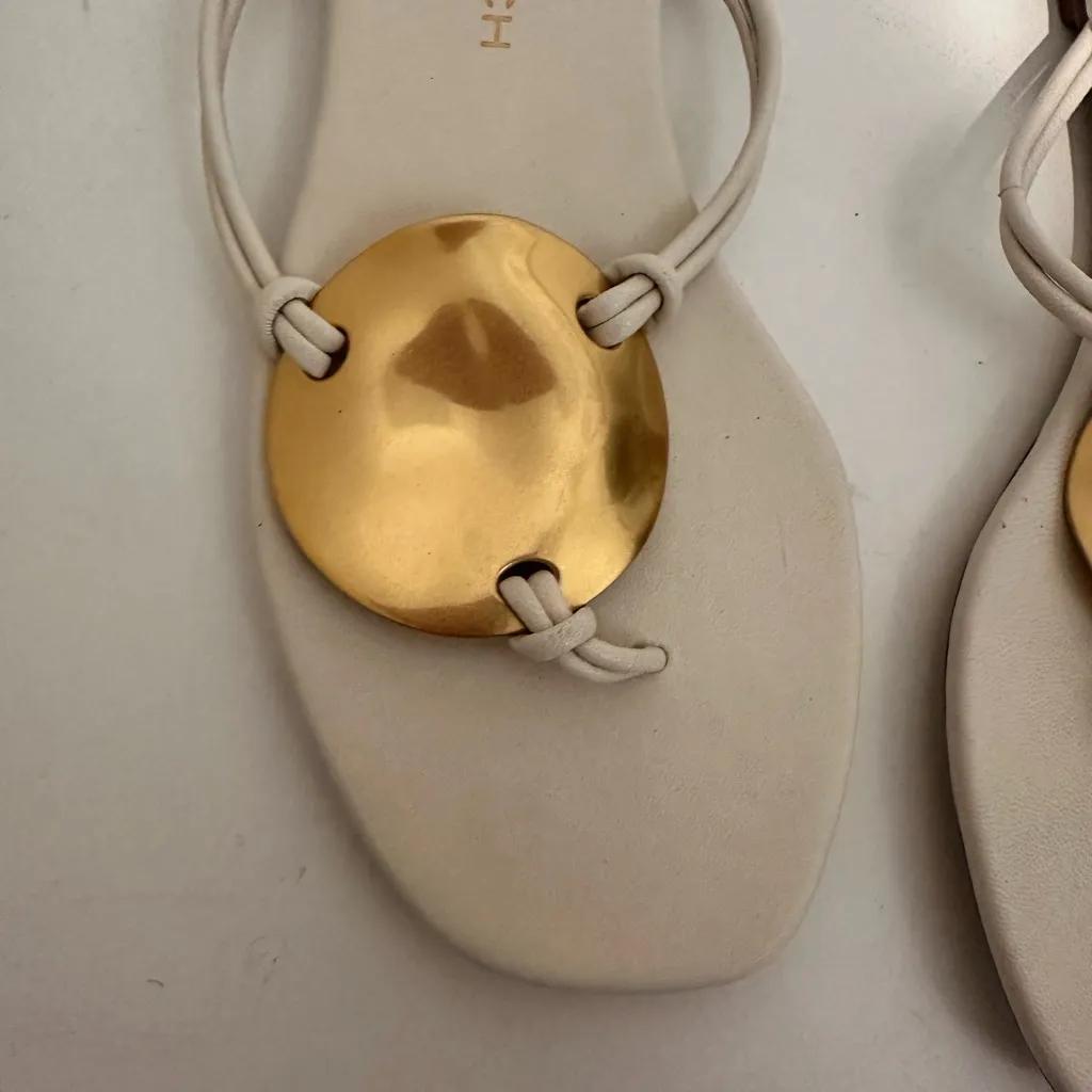 Tory Burch Patos Gold Medallion Thong Leather Sandals New Ivory White Size 5.5 - Image 4