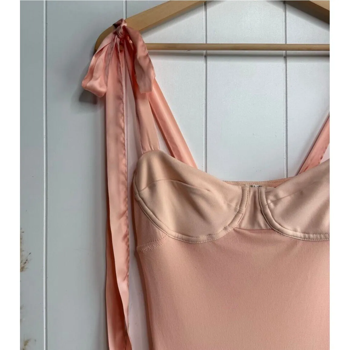 NEW Free People Intimately Got Glam Pink Mesh Tie Shoulder Bow Slip‎ Dress Sz XL - Image 8