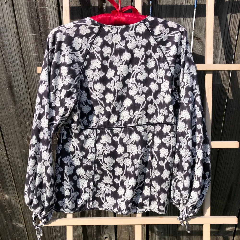 Rebecca Taylor Alicia Fleur Black Floral Blouse Top Size 4 - Image 12