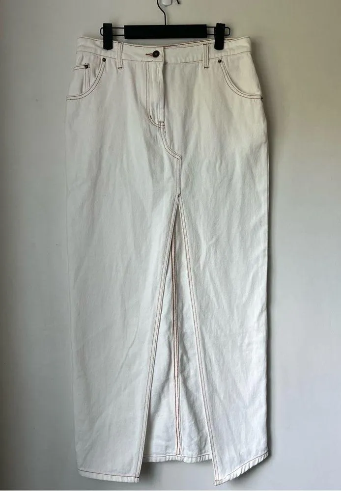 Princess Polly Lioness Barbara White Front Split Denim Midi Skirt M - Image 6