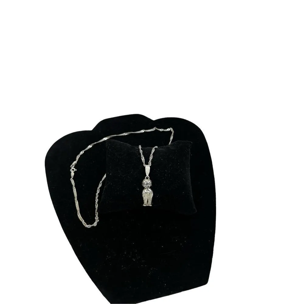 Boy charm necklace pendant 925 marking boy with overalls Silver - Image 4