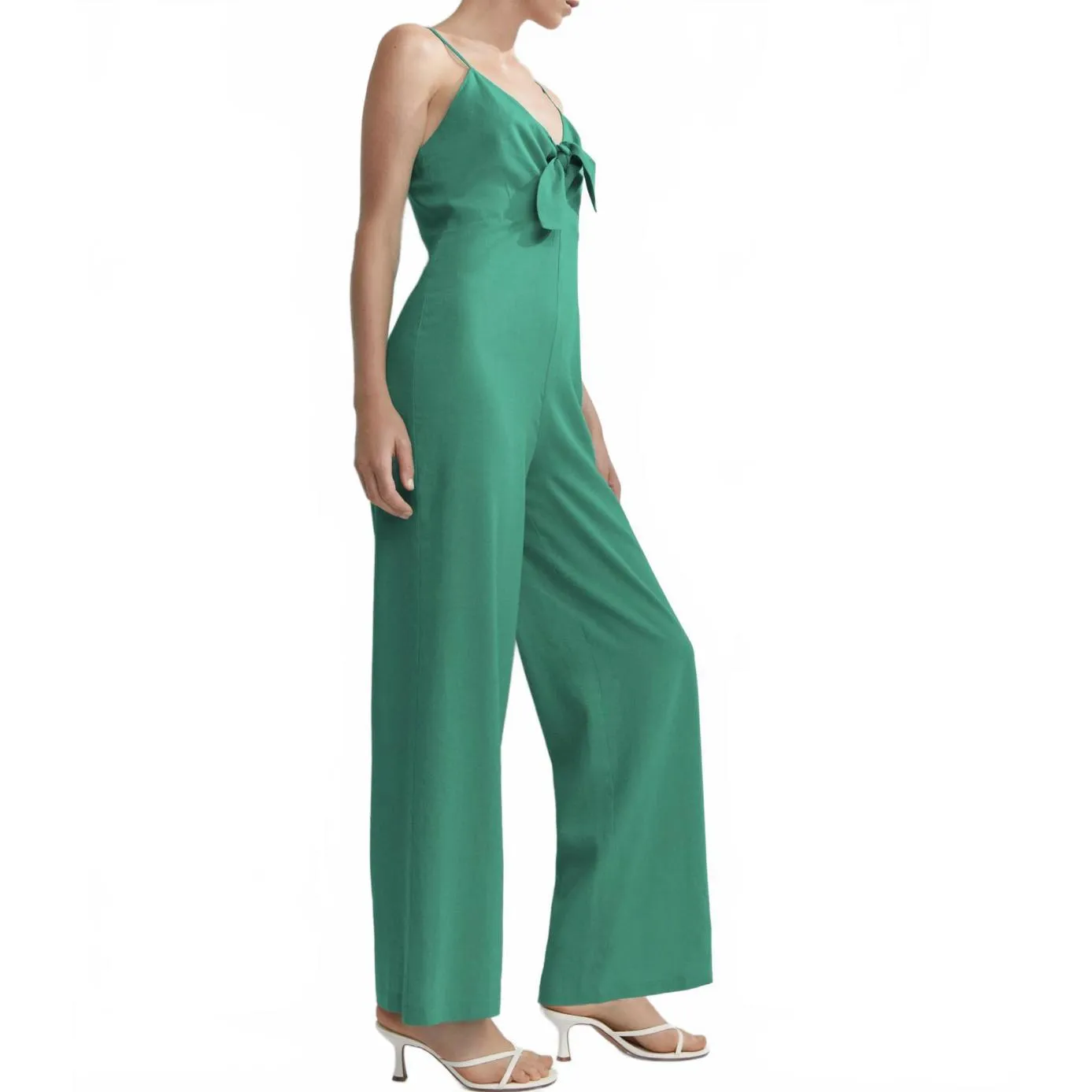 Mango Bow Linen Jumpsuit Green NWT XS - Image 2