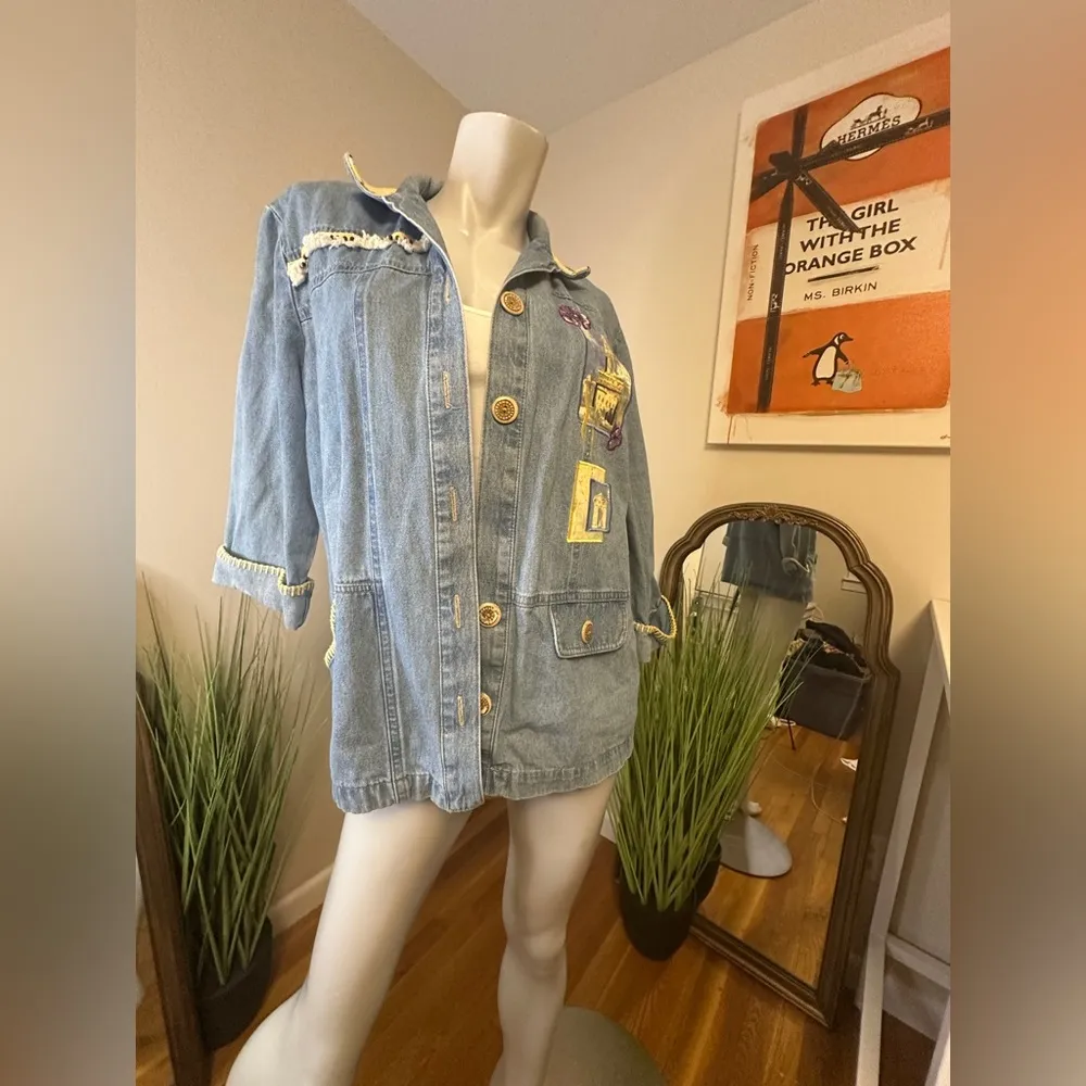 Nancy Bolen City Girl denim Italian themed jacket size 12 VINTAGE Blue - Image 4