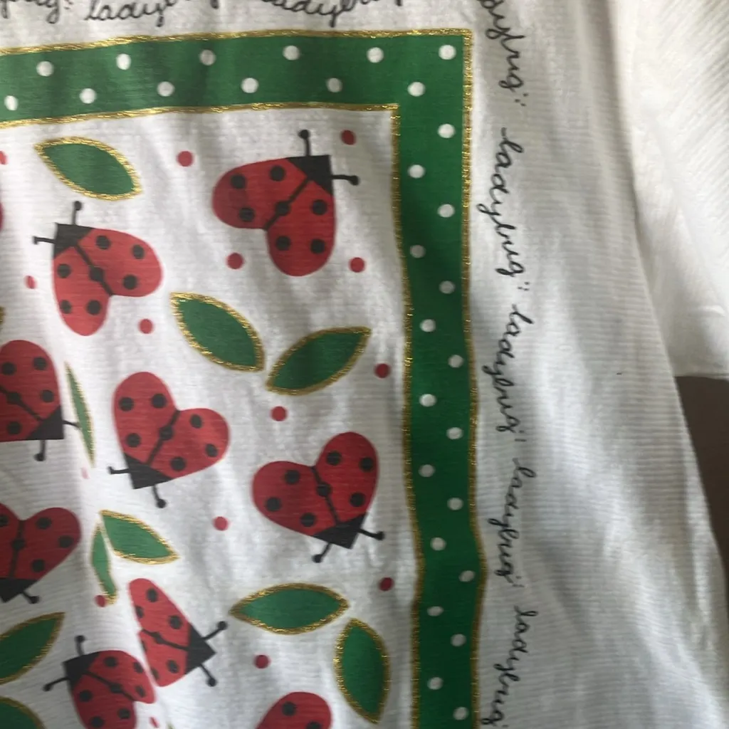 FINAL MARKDOWN White Ladybug Tee with Green Border medium - Image 2