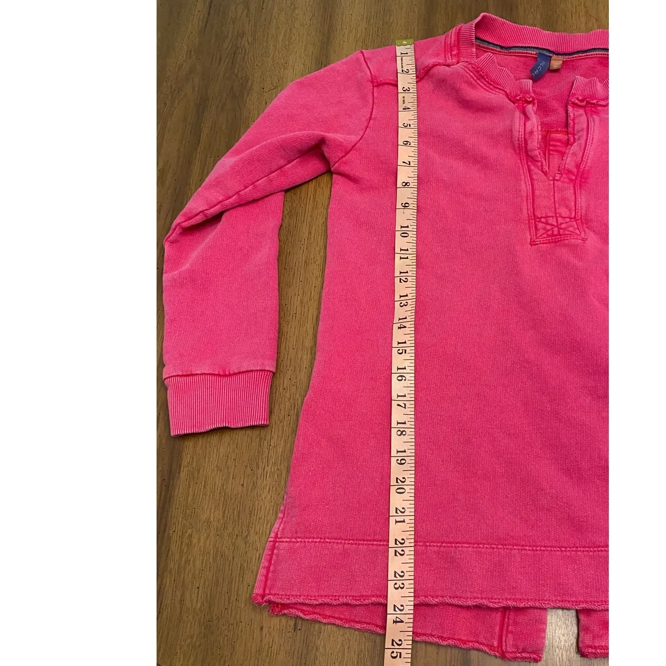 Pilcro Anthropologie Pink Henley Sweatshirt XXS Cotton Long Sleeve Split Hem - Image 6