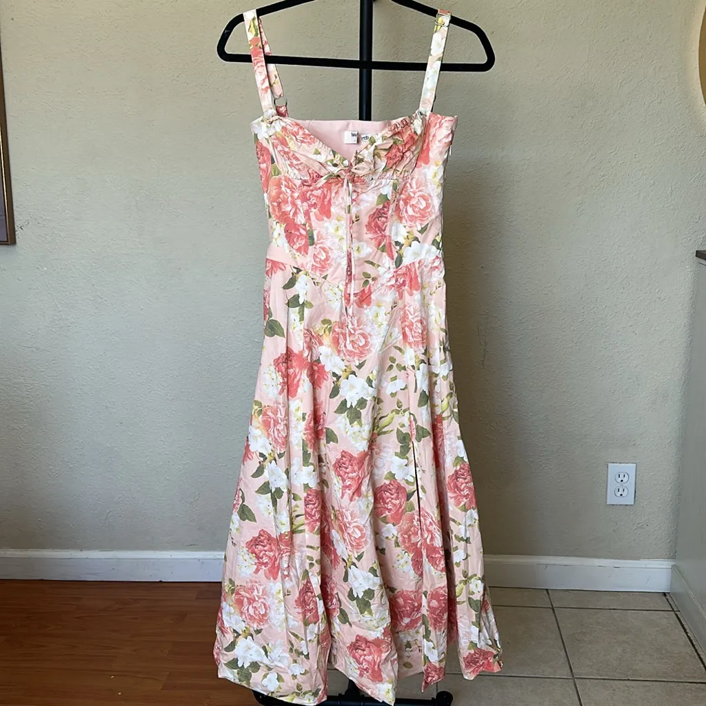 HOUSE OF CB 'Carmen' Pink Peony‎ Print Cotton Bustier Sundress NWOT Size M A-C - Image 8