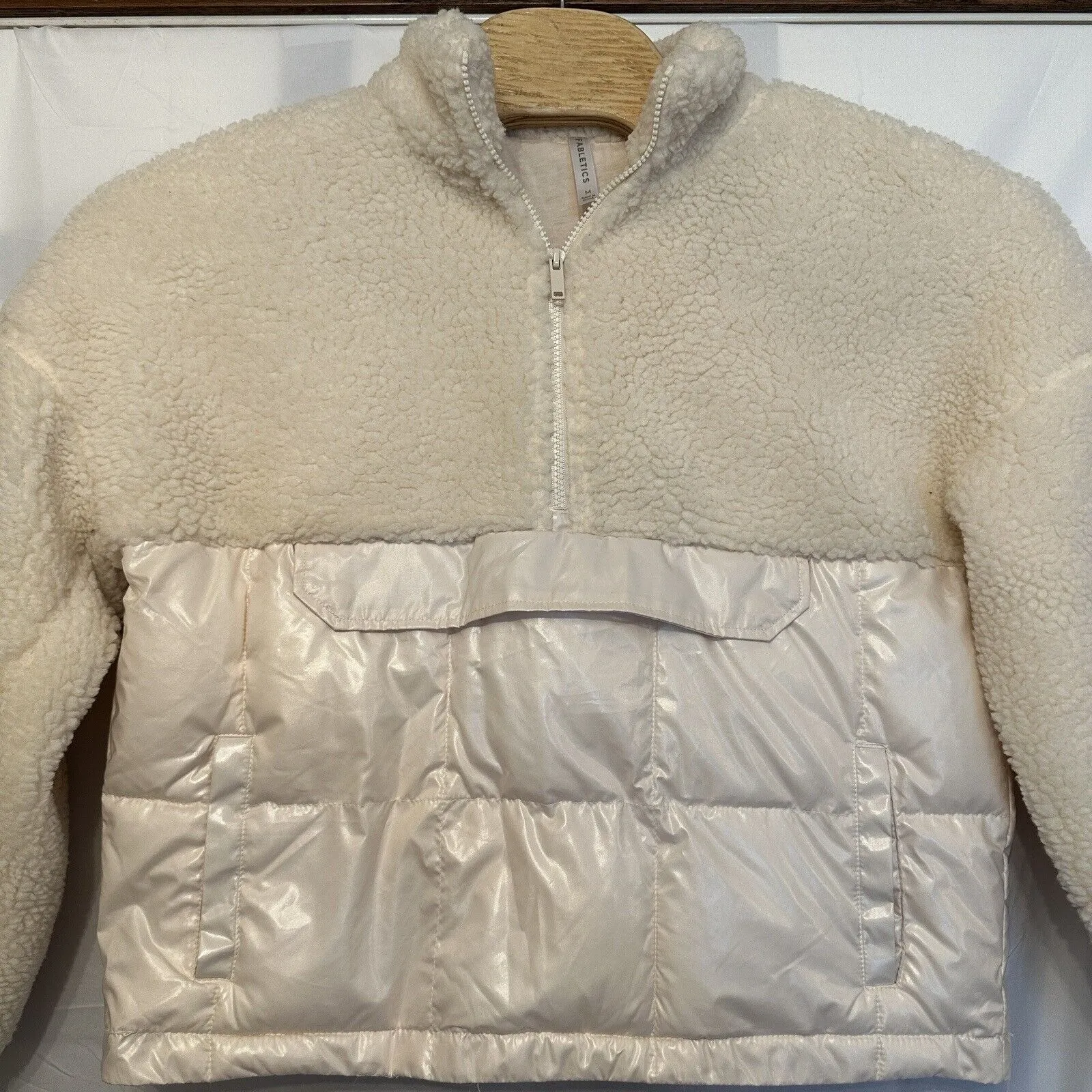 Fabletics‎ Size Medium Nelly Mixed Media Half Zip Ivory Pocket Pull Over Sherpa - Image 2