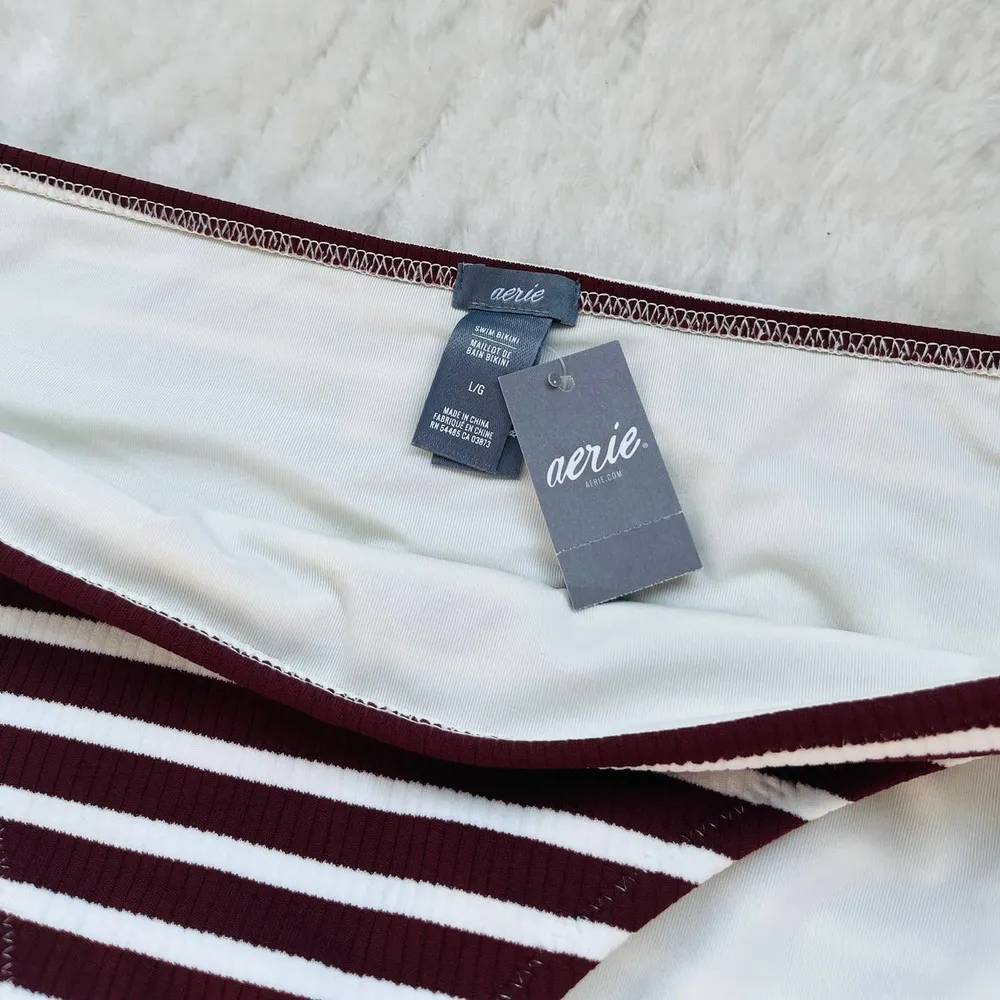 🍍2 for 25 🍍NWT Women's Aerie Red and White Striped Ribbed Bikini Bottom sz L - Image 5