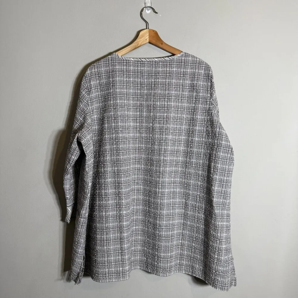 Ali Miles Plaid Seersucker Lightweight Jacket Womens 1X Brown Lagenlook Art NWOT - Image 3