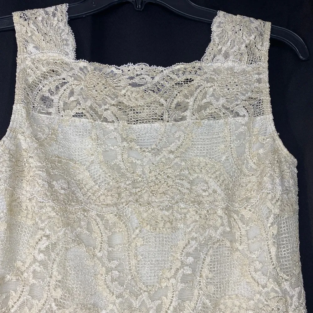 Lillie Rubin Vintage Stretch Lace Sleeveless beige Blouse women sz S - Image 2