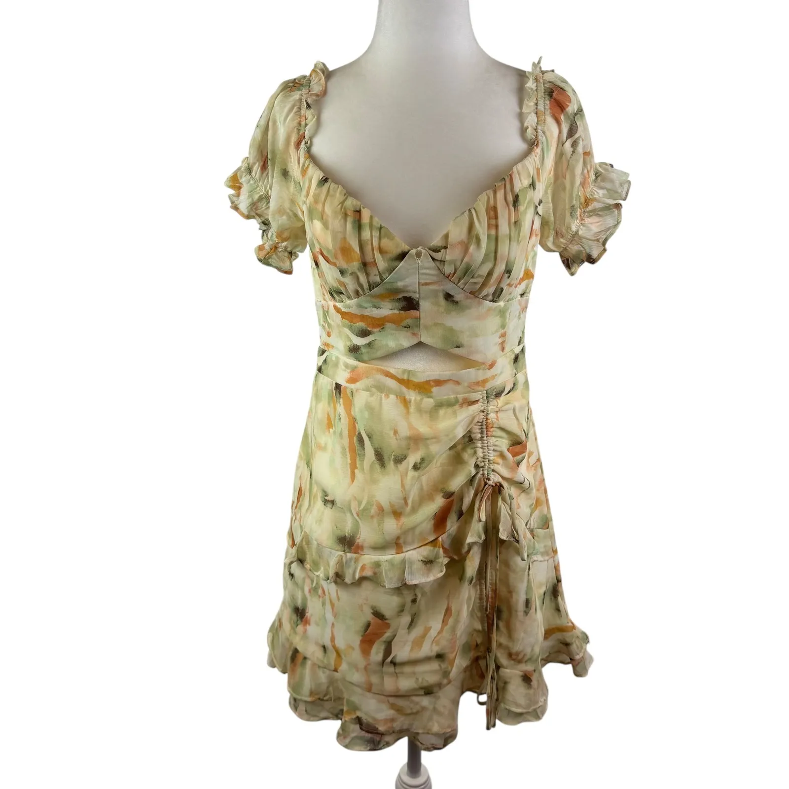 Hello Molly Floral Mini‎ Dress Medium Ruched Cutout Sweetheart Party Cottagecore - Image 2