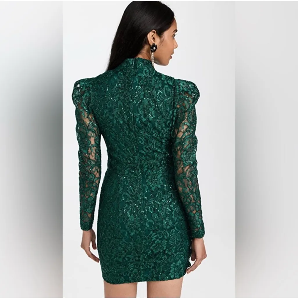 New! Black Halo Santorini Lace Sequin‎ Long Sleeve Mini Dress Green Sz 12 $415 - Image 4