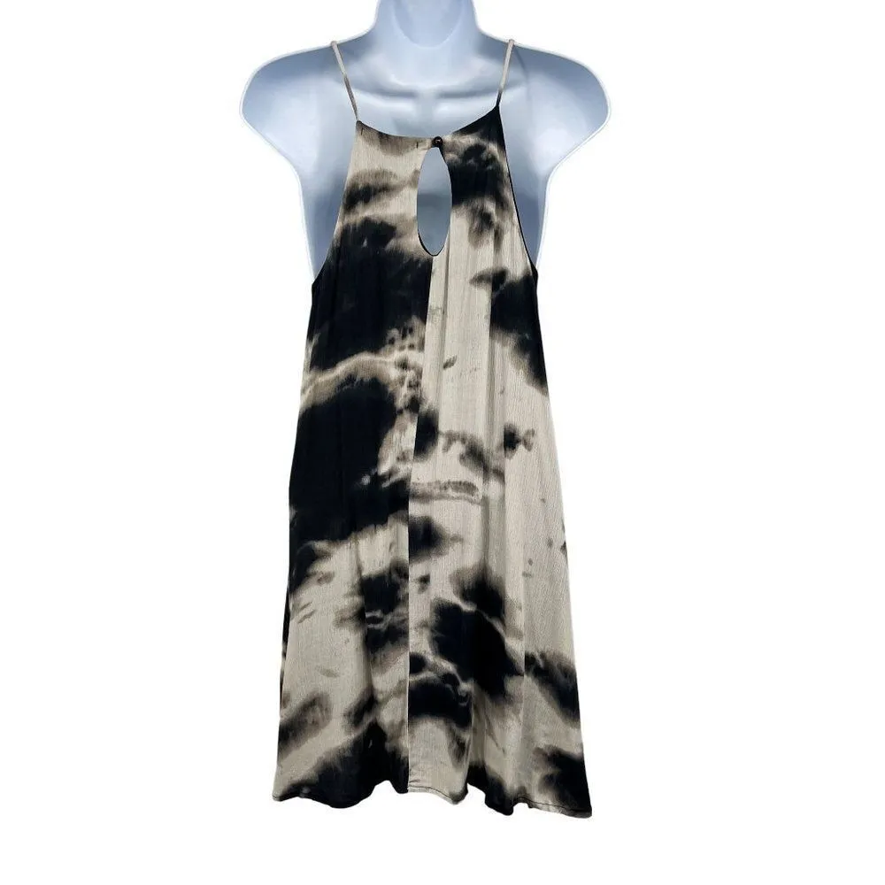 2/$30 Addie Tie Dye Ombre Gauzy Black Gray Sleeveless Swing Mini Dress Small - Image 3