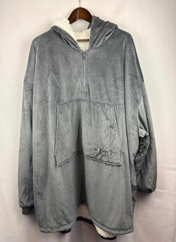 Unisex The Comfy One Size Fleece Lined Gray Wearable Blanket Hoodie - Image 1