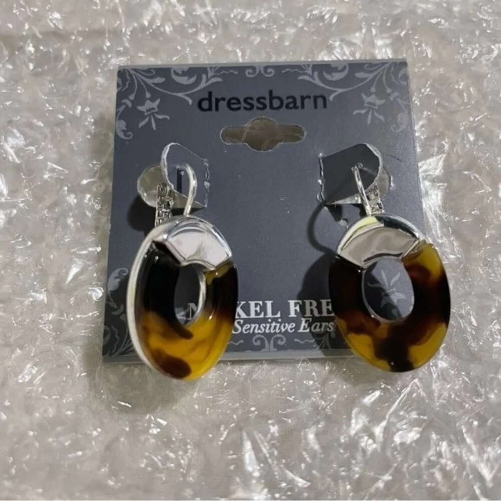 DressBarn Earrings New Tortoise Shell Resin Beige Silver-Tone Dangle Drop - Image 6