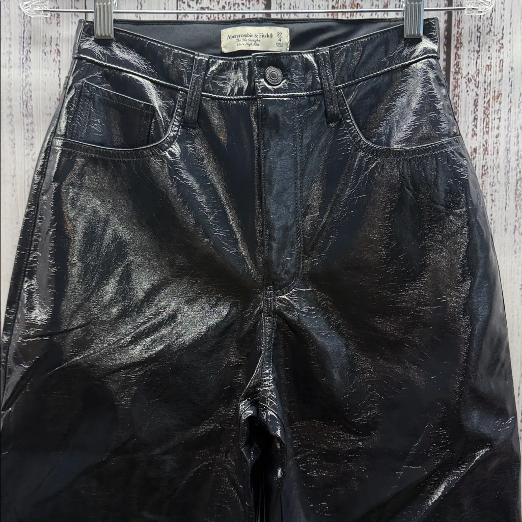 Abercrombie & Fitch Blue 90s Straight Ultra High Rise Faux Leather Pants - Image 2