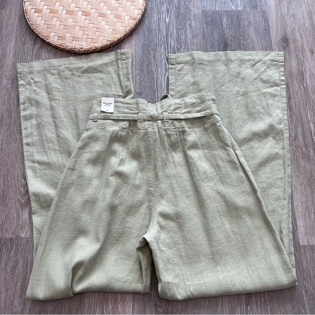 NEW Abercrombie & Fitch linen wide leg pants w/ waist tie light‎ green - Image 8