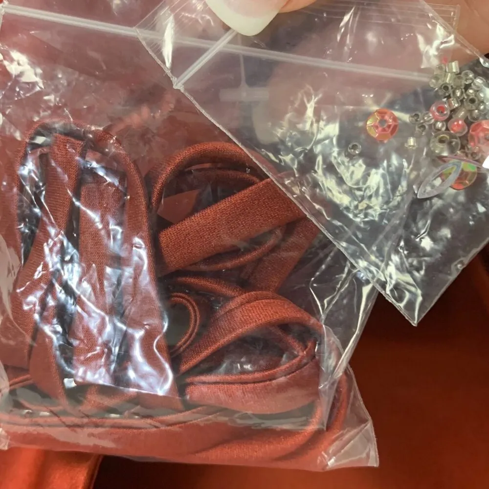 Bronze Satin Strapless Gown Beaded Empire Waist Pleated Bust Bridgerton 14 New Orange - Image 12