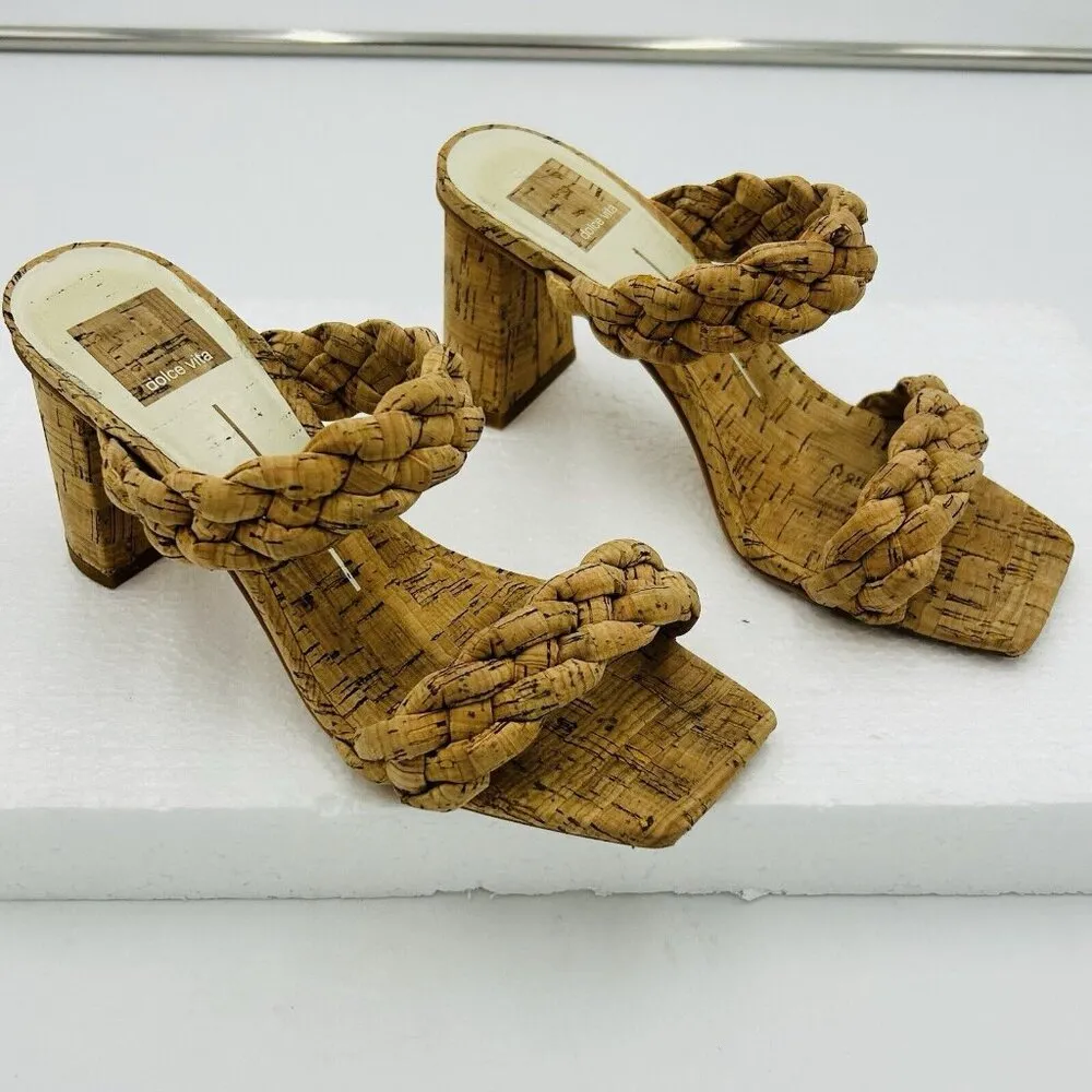 Dolce Vita Paily Slide Sandals Cork Brown Womens Sz 6.5 Braided 3" Block Heels - Image 4