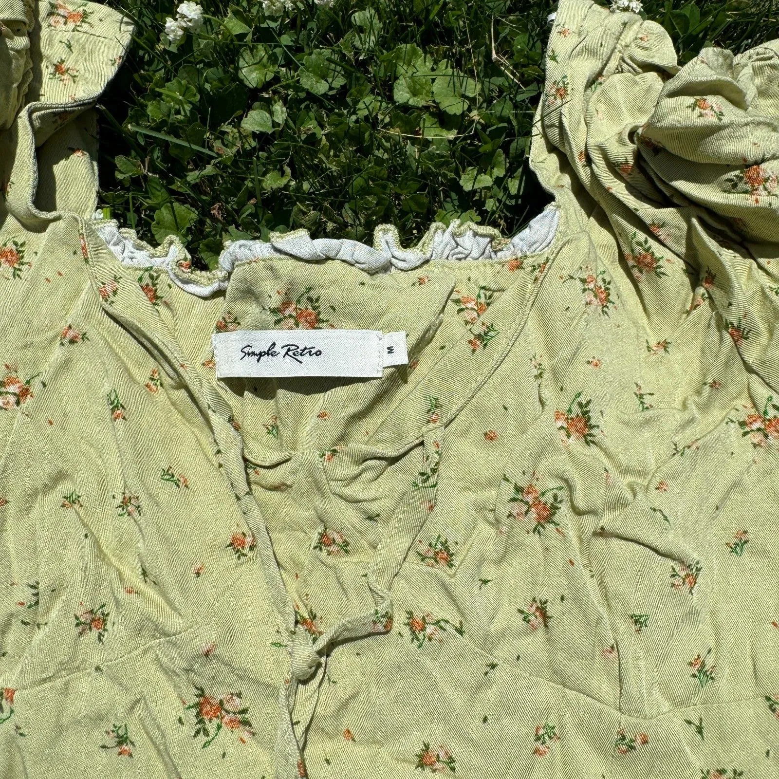 Simple Retro Green with Red Flower Short Sleeve Dress Size M Size M - Image 3