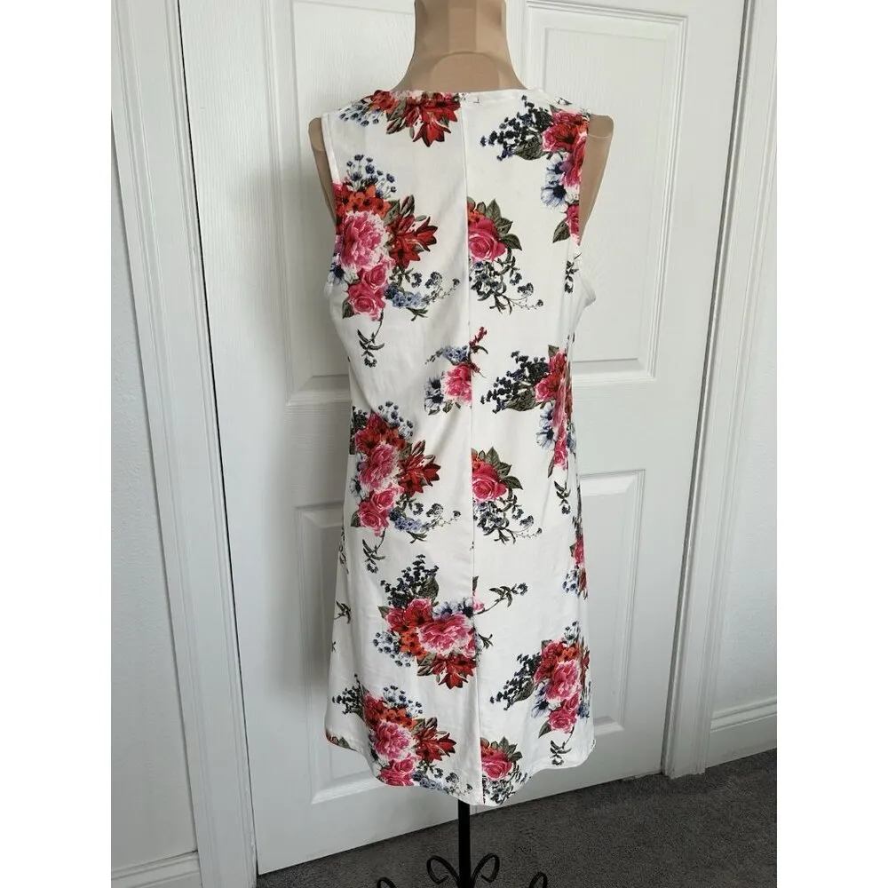 Justify Women's White Floral Sleeveless Knit A-Line Dress w/Chain Accent Size M - Image 4