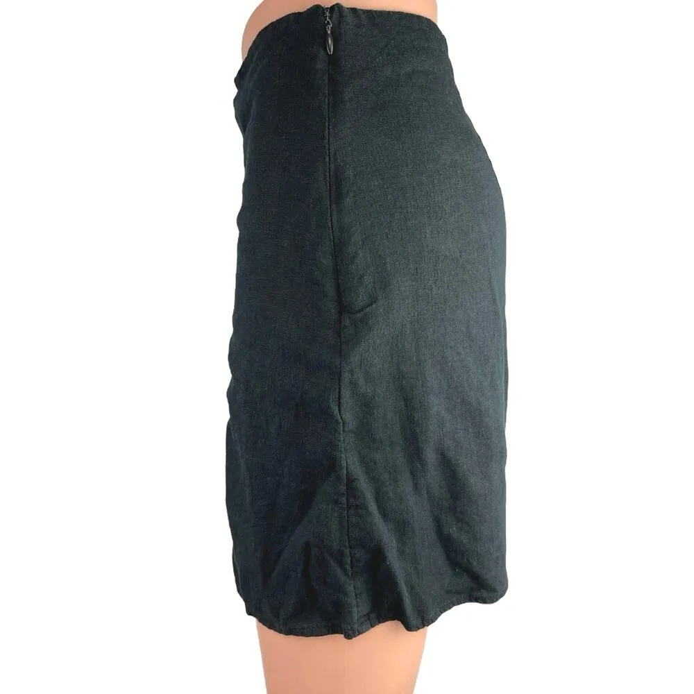A New Day Black Linen Straight Pencil Zipper Lightweight Casual Mini Skirt Sz XS - Image 2