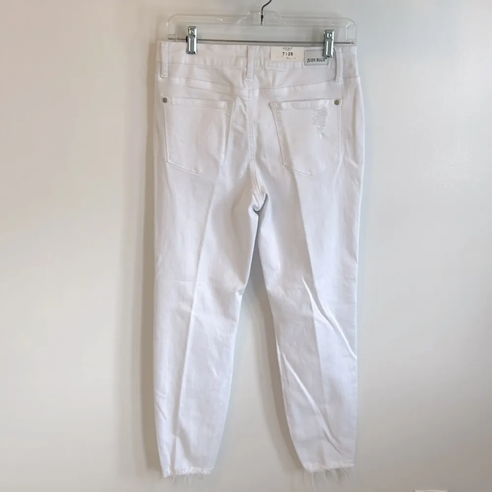 Judy Blue Boyfriend Fit White Mid Rise Distressed Jeans - Image 4