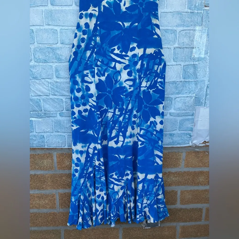 jams world womens dress blue floral doodle ruffled hem waist tie vintage small - Image 4