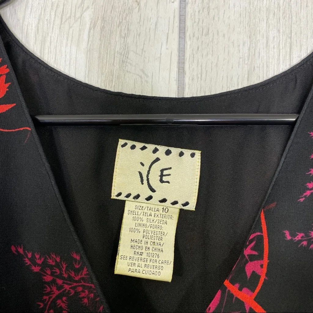 ICE Y2K Trendy Silk Floral Kimono Sleeve Floral Foliage Leaf Dress 10 *FLAWED* - Image 9