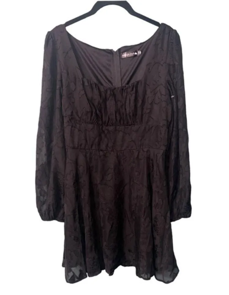 Dillard’s Black Long Sleeve Mini Short Jacquard Smock Dress Size Medium - Image 2