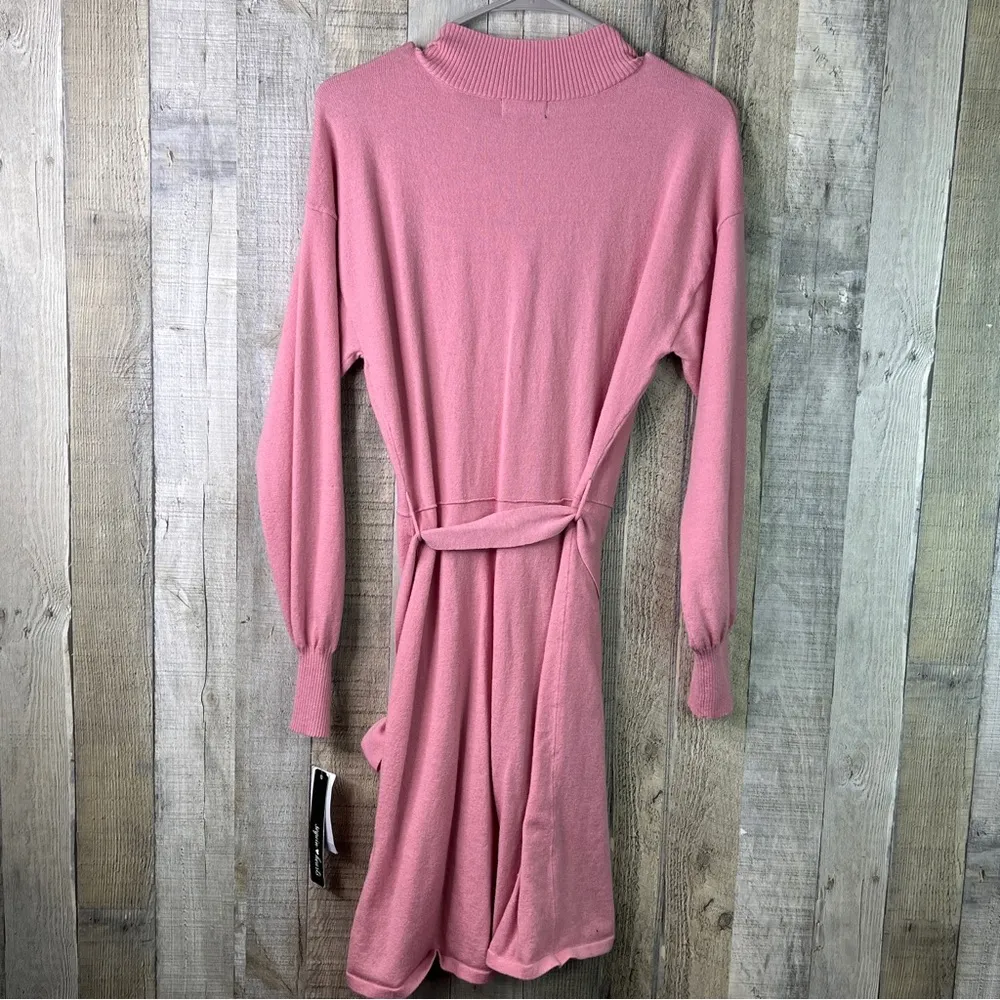 Sequin Hearts Medium Rose Pink Pullover Super Soft Tie Front Sweater VNeck Dress - Image 3