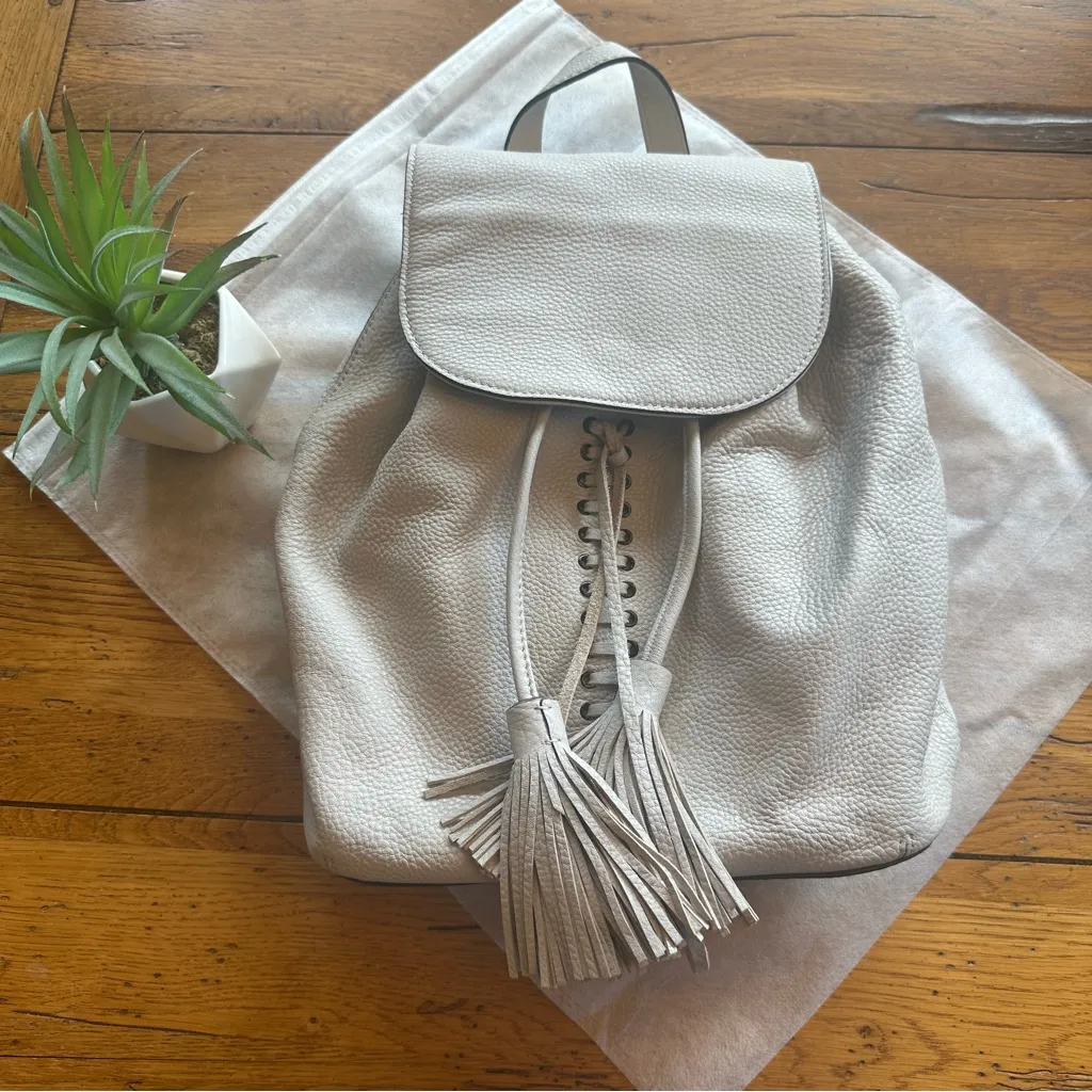 Rebecca Minkoff Cream Pebbled Leather Backpack with Lace Up and Tassel Detail - Image 15