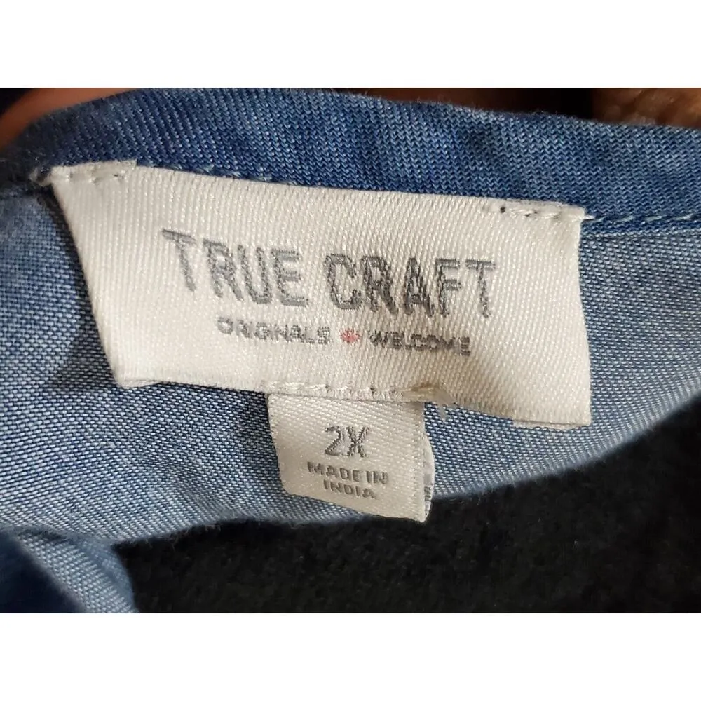 True Craft Women's Blue Denim Long Sleeve V-Neck Tunic Top Blouse Size 2X - Image 10
