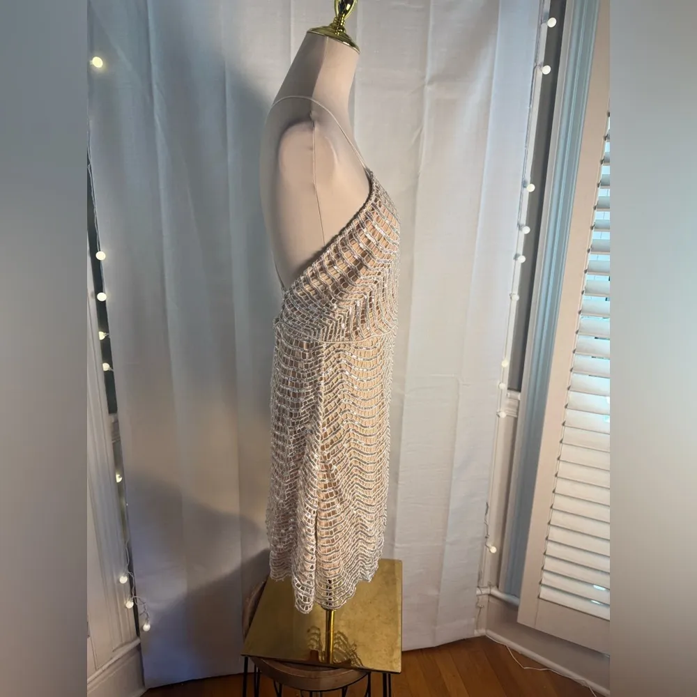 Lulus  XL Champagne Sequin Beaded Open Back Mini Dress - Image 3