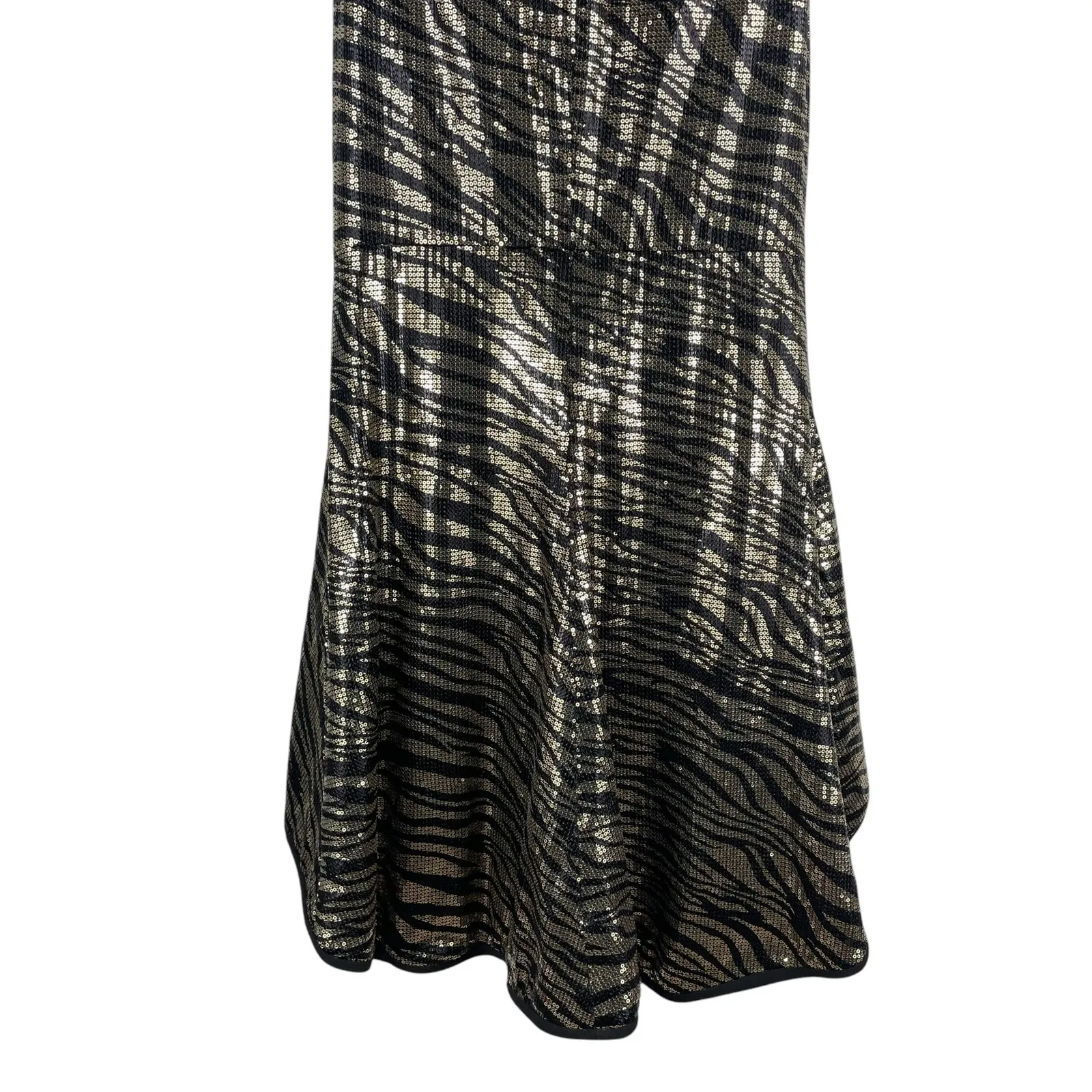 Black Halo Armelle Sequin High Lo Evening Gown Dress Golden Tiger - Image 10
