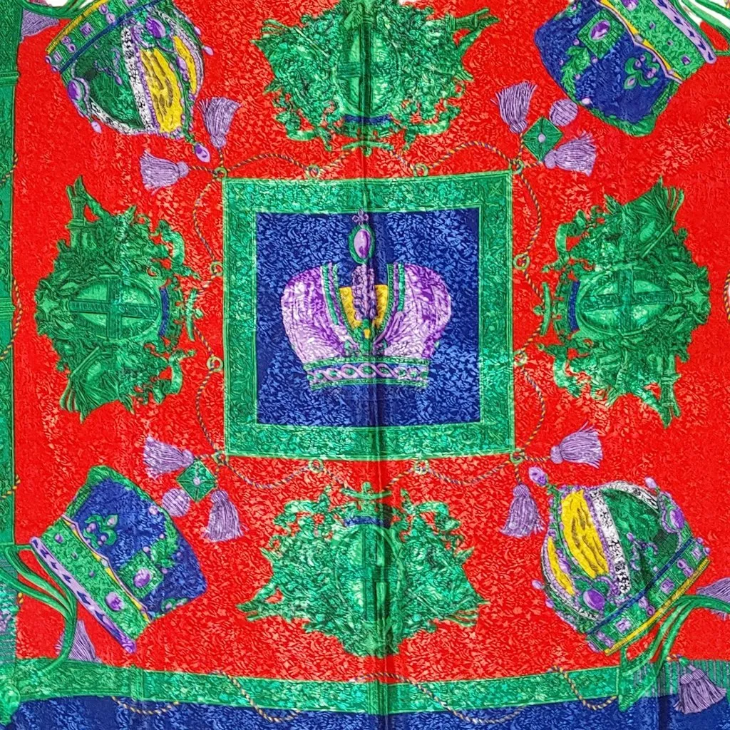 Royal Crown Crest Print Square Scarf Vintage Aroque Equestrian Shields Chains Red - Image 2