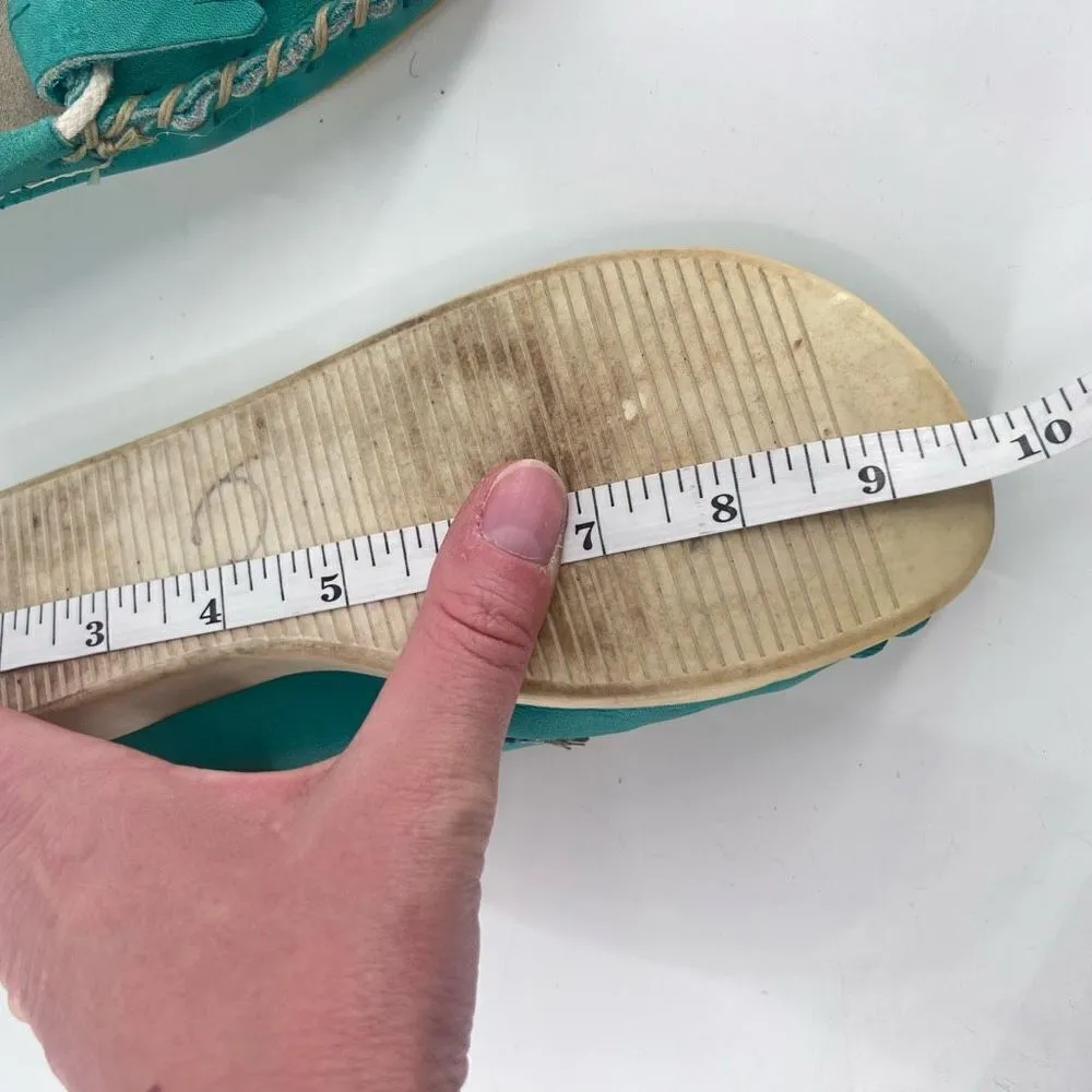 Vintage Sioux Mox Women's Suede Leather‎ Tri Stitch Moccasins Turquoise Size 6 Blue - Image 12