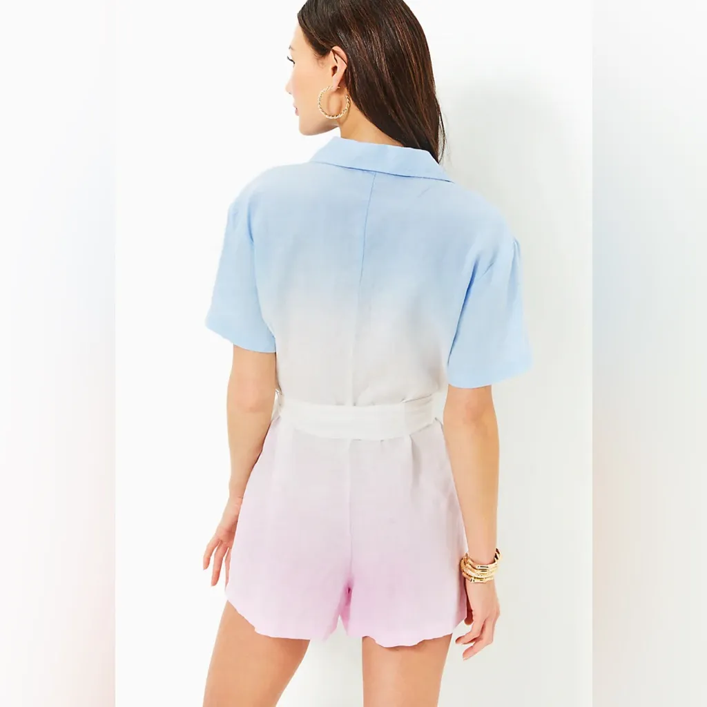NEW Lilly Pulitzer DRESHER BUTTON DOWN ROMPER, CHAMBRAY TINT OMBRE DIP DYE 10 - Image 4