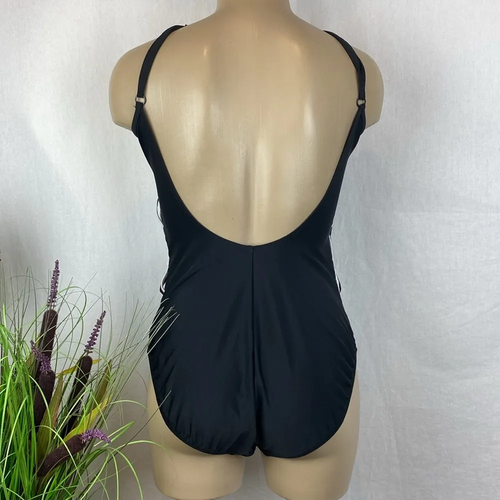 Gottex Black & White Lattice Square Neck 1 Piece Swim Bathing Suit 14 - Image 2