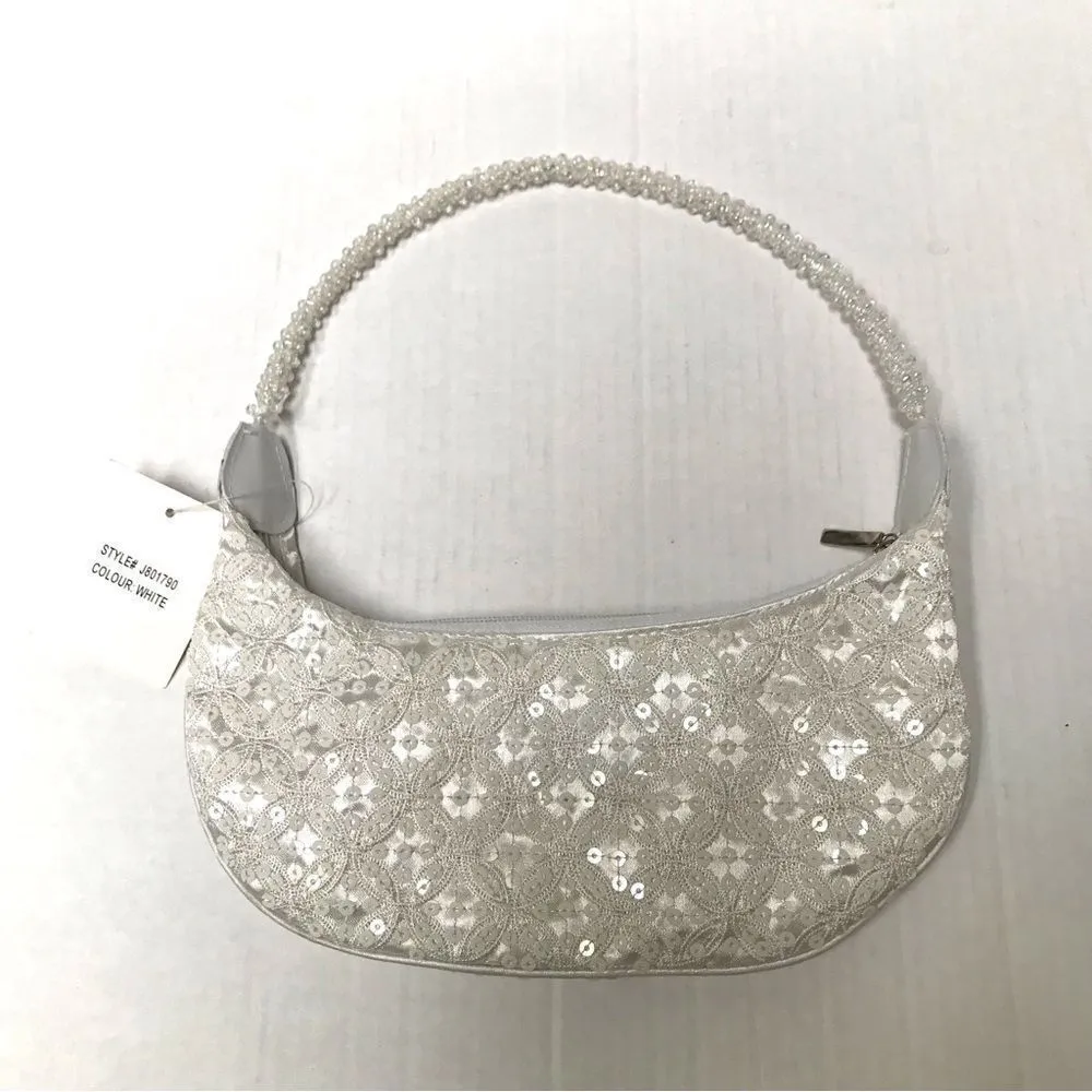 Vintage Y2K Jessica McClintock white beaded sequined embroidered mini bag White - Image 3