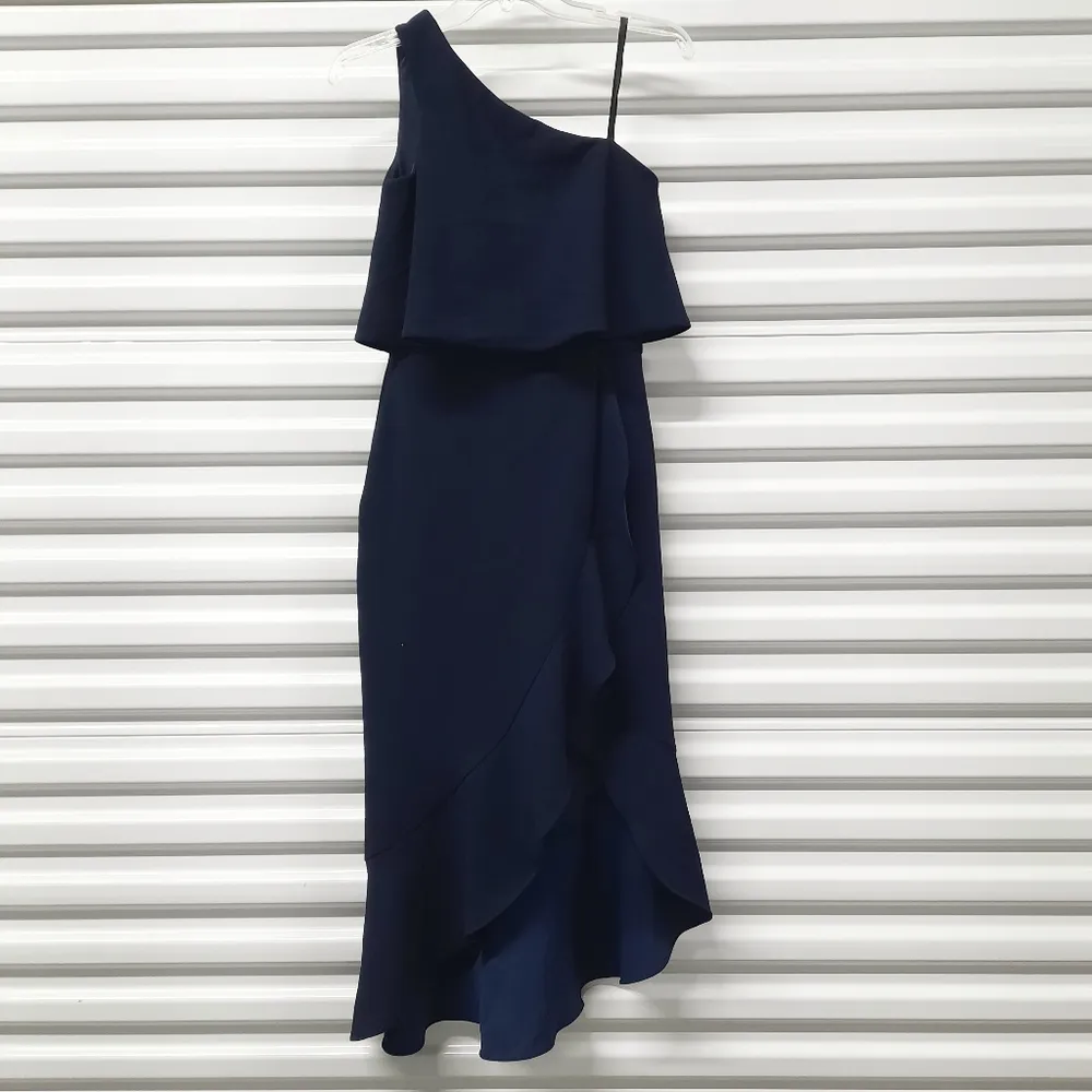 Aqua Dress Women's Size 0 Navy Blue One Shoulder Midi Cocktail Party - Image 4